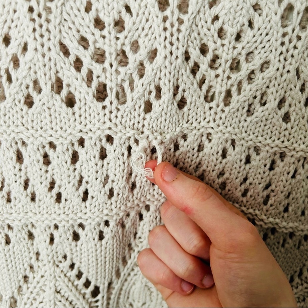 Garnet Hill | Organic Cotton Modest Cropped Crochet Knit Sweater - Picture 13 of 13